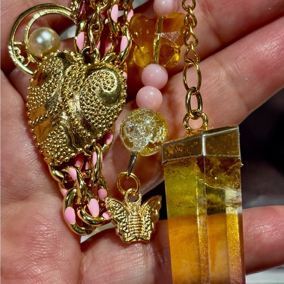 Unique handmade Gold and Pink bag charm purse backpack - Picture 7 of 8